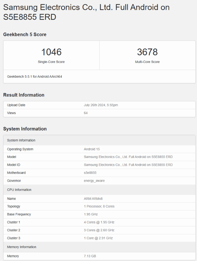 تراشه اگزینوس 1580 سامسونگ Geekbench