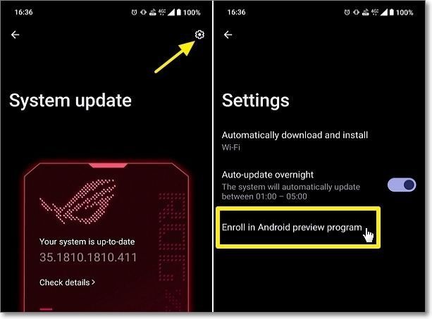 برنامه بتای اندروید 16  برای سری ROG Phone 9