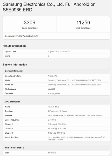 پردازنده اگزینوس ۲۶۰۰ سامسونگ در تست Geekbench