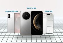 مقایسه هواوی میت ۷۰ ایر با آیفون ایر و گلکسی S25 اج