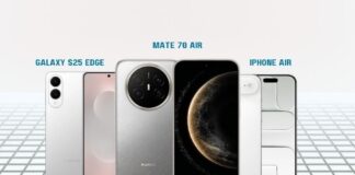 مقایسه هواوی میت ۷۰ ایر با آیفون ایر و گلکسی S25 اج